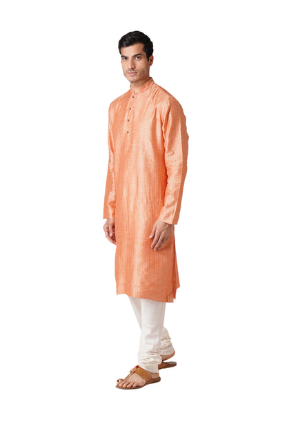 Full Sleeve Self Design Kurta and Churidar Set in Orange Pure Cotton