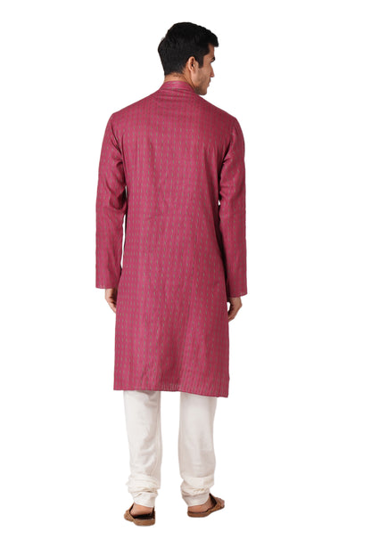 Full Sleeve Self Design Kurta and Churidar Set in Maroon Pure Cotton