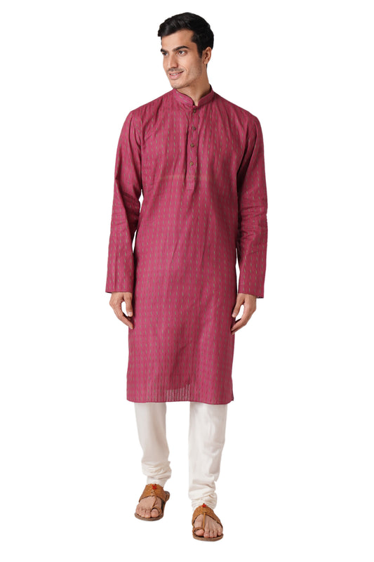 Full Sleeve Self Design Kurta and Churidar Set in Maroon Pure Cotton