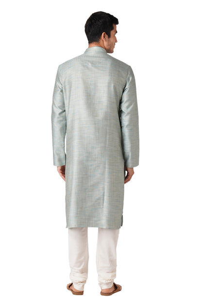 Full Sleeve Self Design Kurta and Churidar Set in Blue Cotton Blend