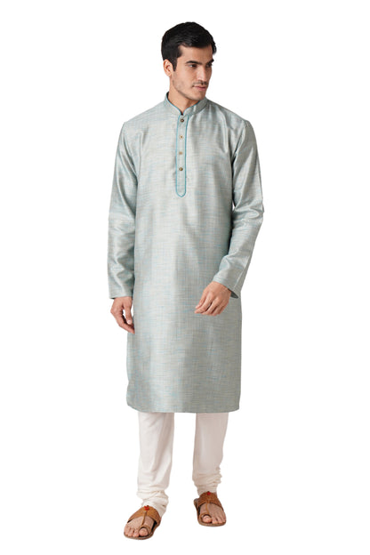 Full Sleeve Self Design Kurta and Churidar Set in Blue Cotton Blend