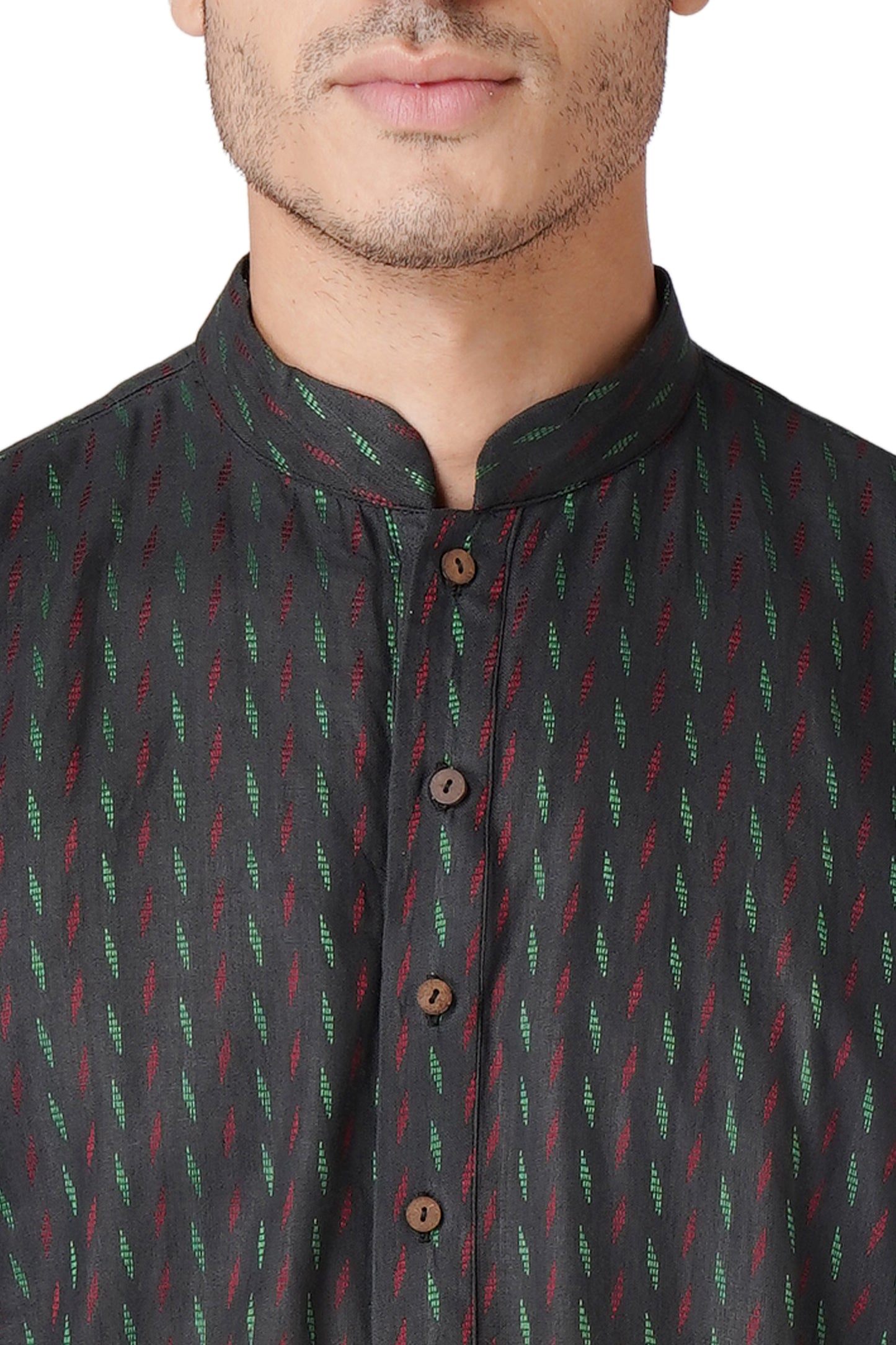 Full Sleeve Self Design Kurta and Churidar Set in Black Pure Cotton
