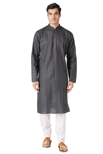 Full Sleeve Self Design Kurta and Churidar Set in Black Pure Cotton