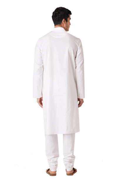 Full Sleeve Solid Kurta and Churidar Set in White Pure Cotton