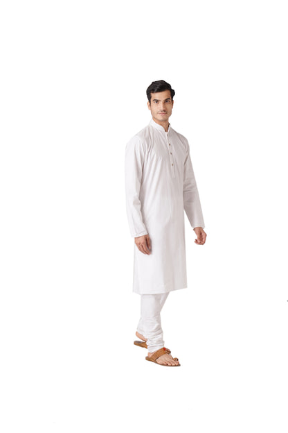 Full Sleeve Solid Kurta and Churidar Set in White Pure Cotton