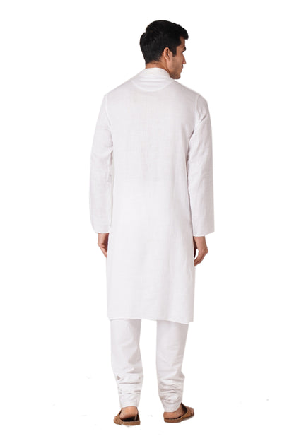 Full Sleeve Self Design Kurta and Churidar Set in White Pure Cotton