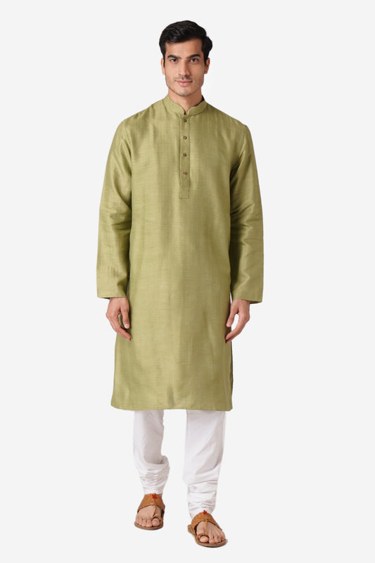Full Sleeve Geometric Print Kurta and Churidar Set in Green Pure Cotton