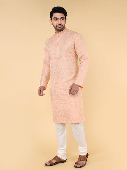 Men Kurta Pyjama Set (Peach)