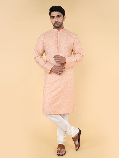Men Kurta Pyjama Set (Peach)