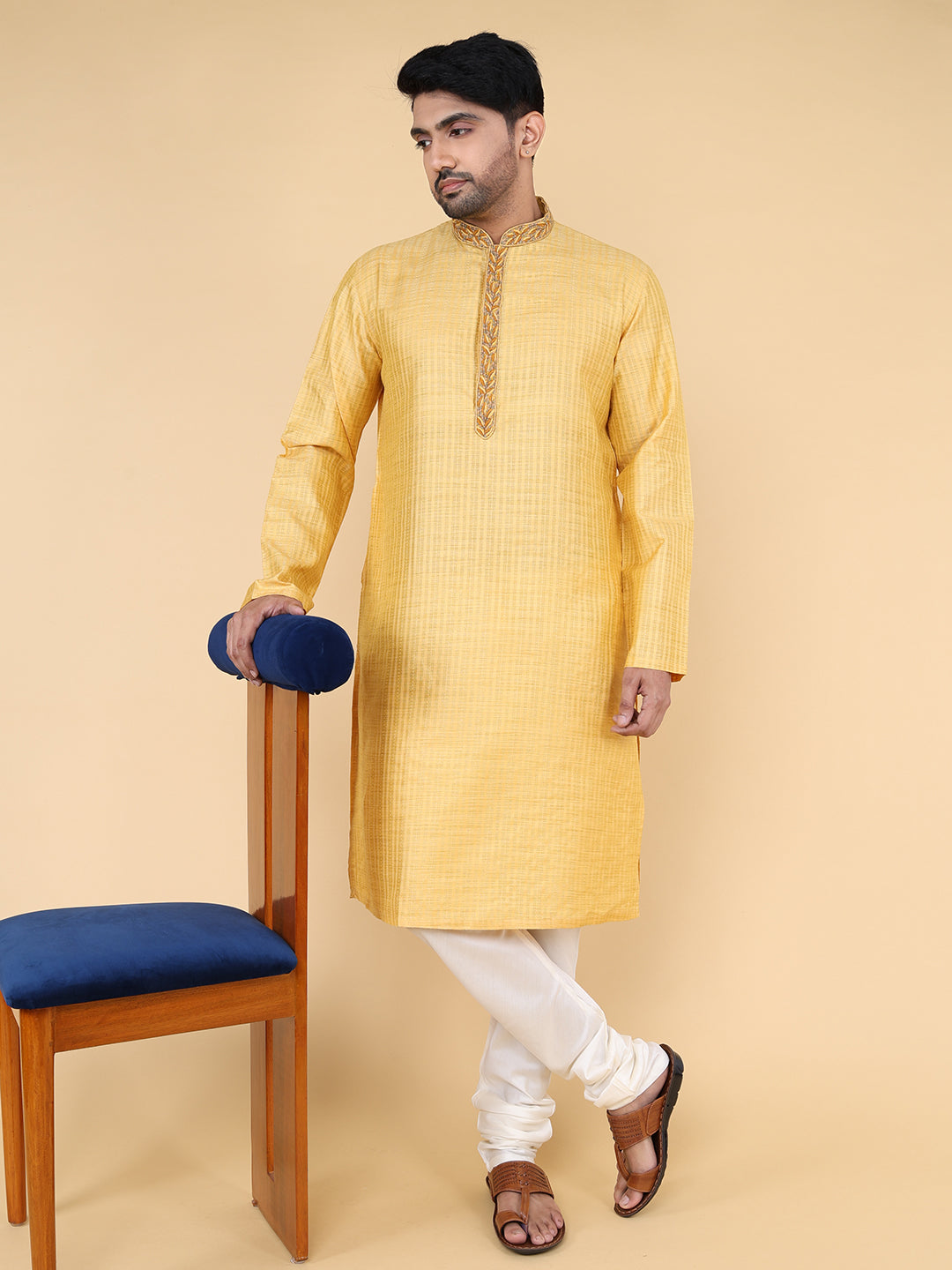 Men Kurta Pyjama Set (Mustard)
