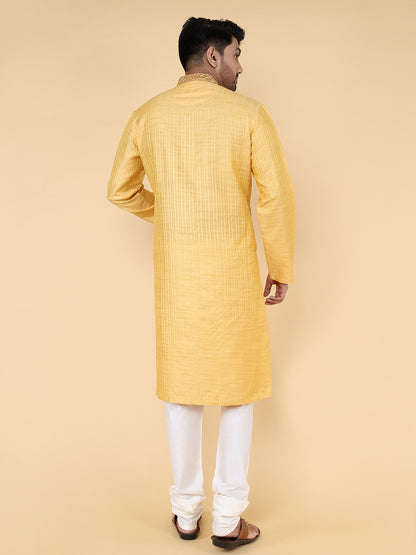 Men Kurta Pyjama Set (Mustard)