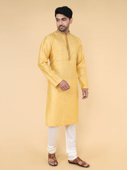 Men Kurta Pyjama Set (Mustard)