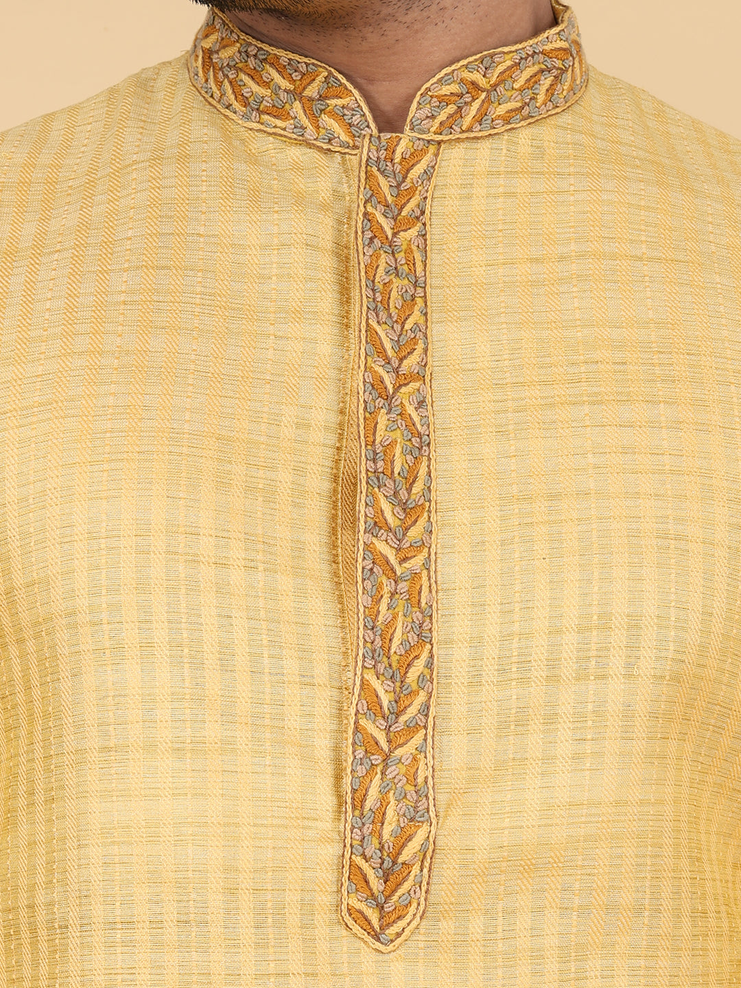Men Kurta Pyjama Set (Mustard)