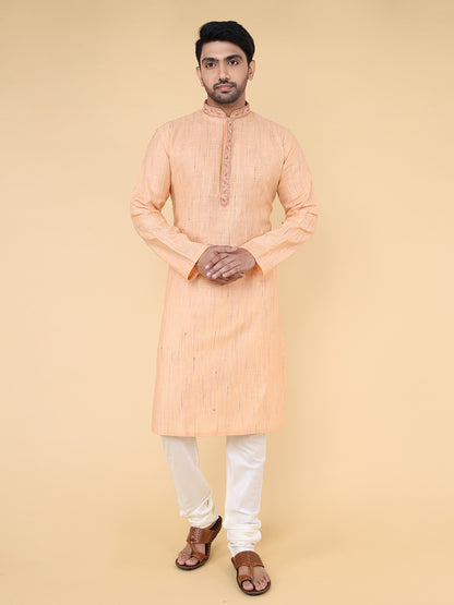 Men Kurta Pyjama Set (Light Orange)