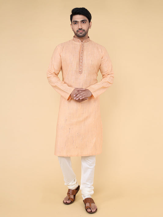 Men Kurta Pyjama Set (Light Orange)