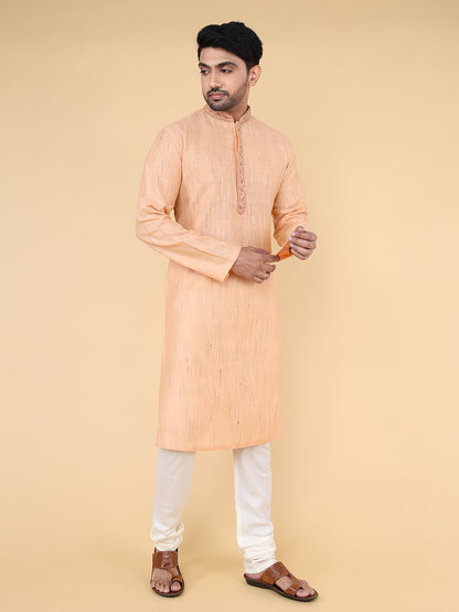 Men Kurta Pyjama Set (Light Orange)