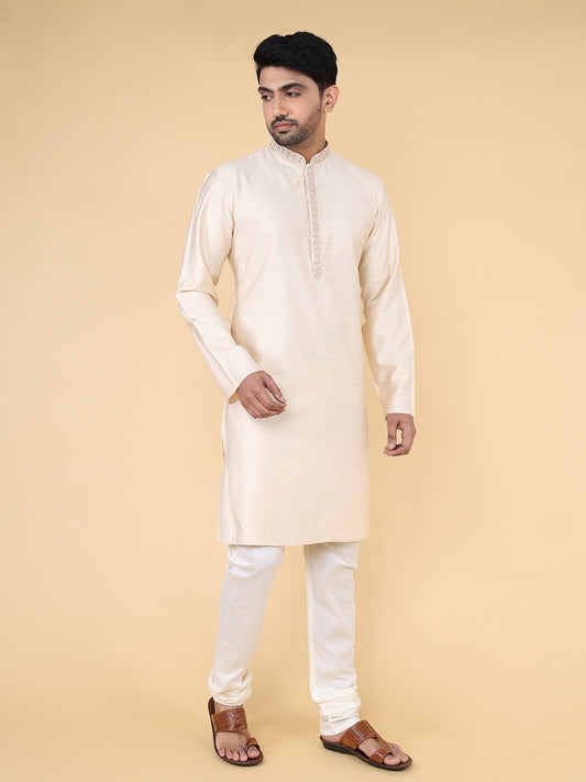 Men Kurta Pyjama Set (Light Beige)