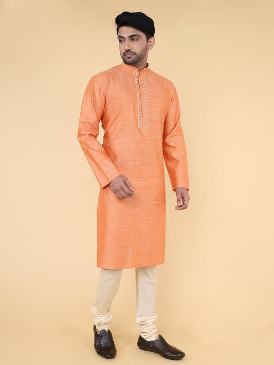 Men Kurta Pyjama Set (Orange)