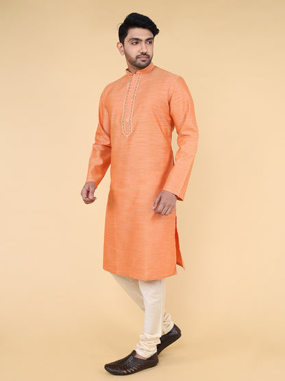 Men Kurta Pyjama Set (Orange)