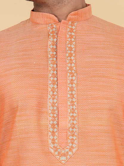 Men Kurta Pyjama Set (Orange)