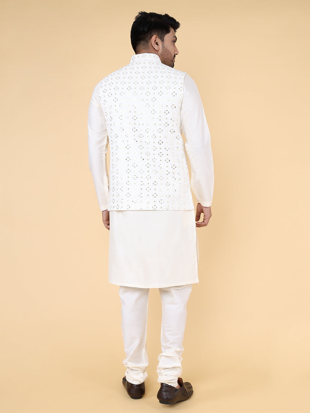 Cream allover mirror work Jacket