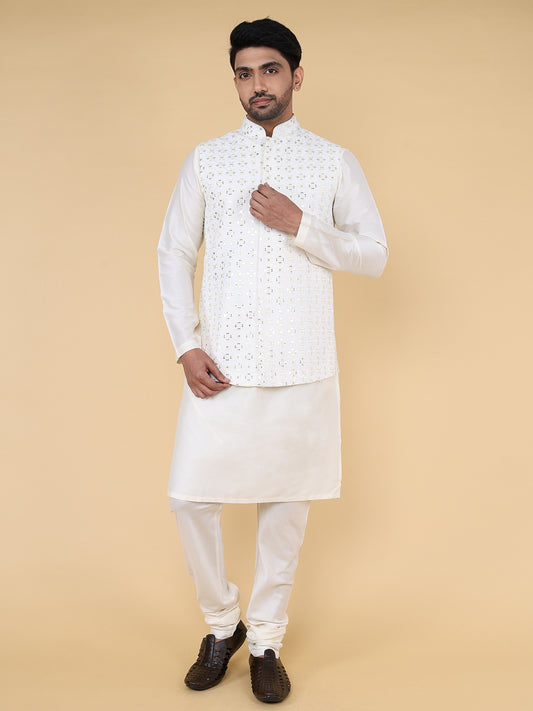 Cream allover mirror work Jacket