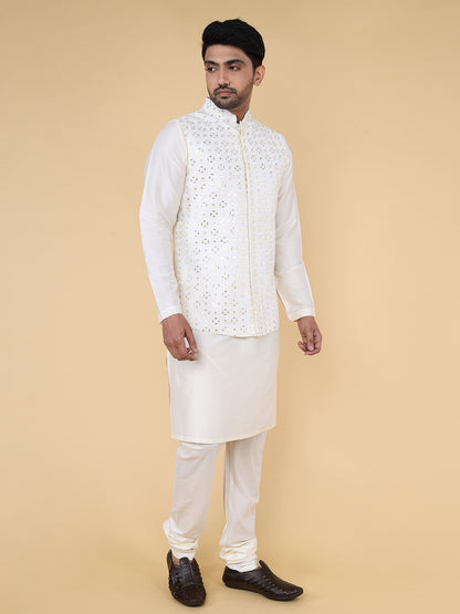 Cream allover mirror work Jacket