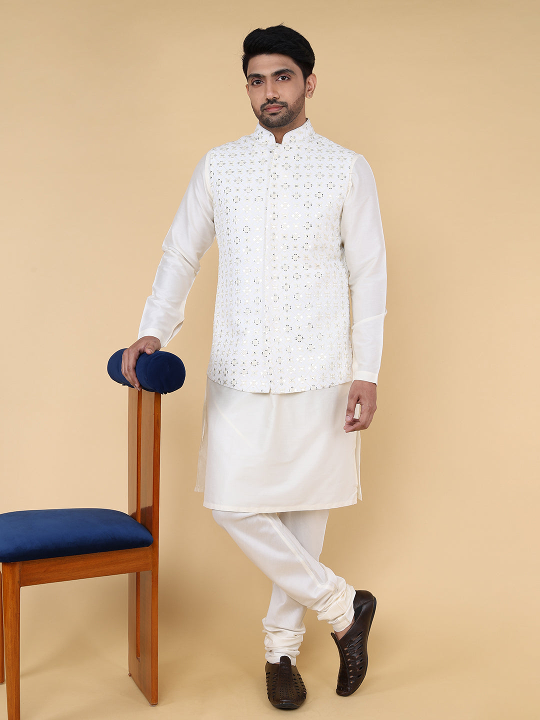 Cream allover mirror work Jacket