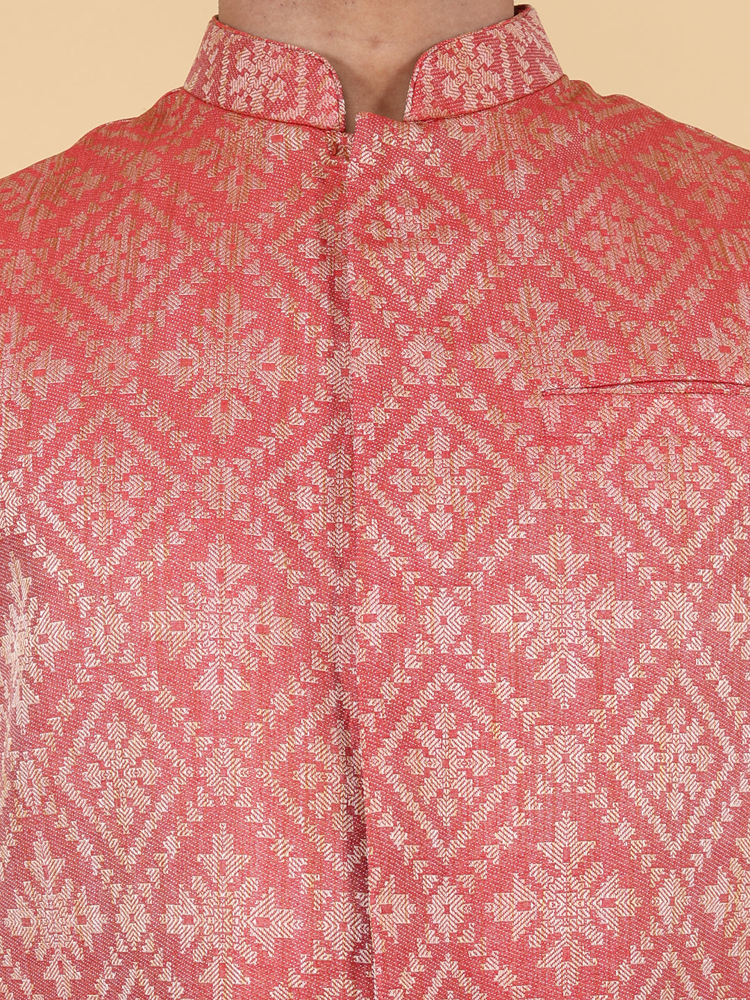 Red and beige self jaquard Jacket