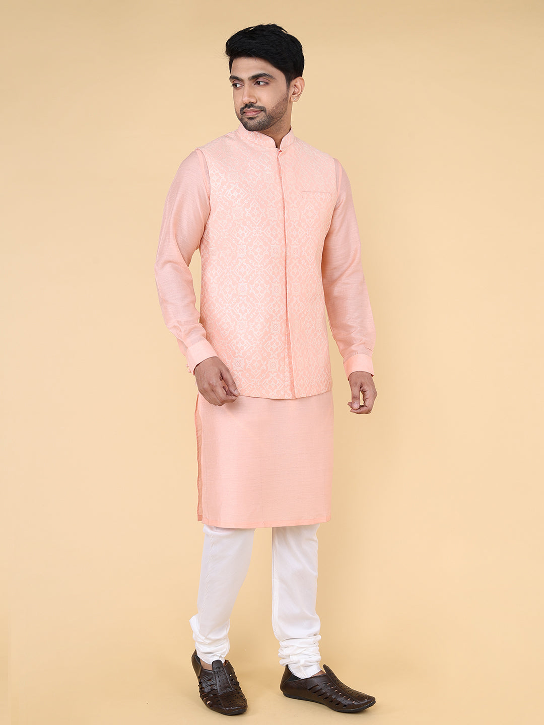 Light pink all over geometric embroidered Jacket