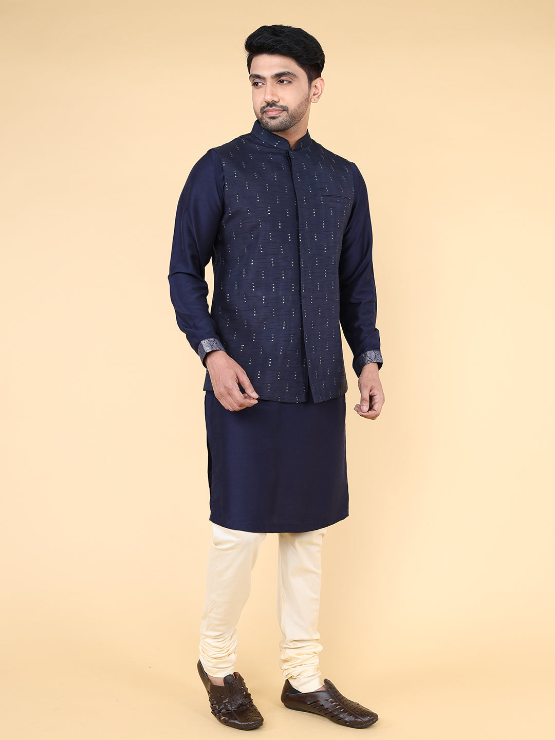 Navy blue all over thread and sequins work Jacket
