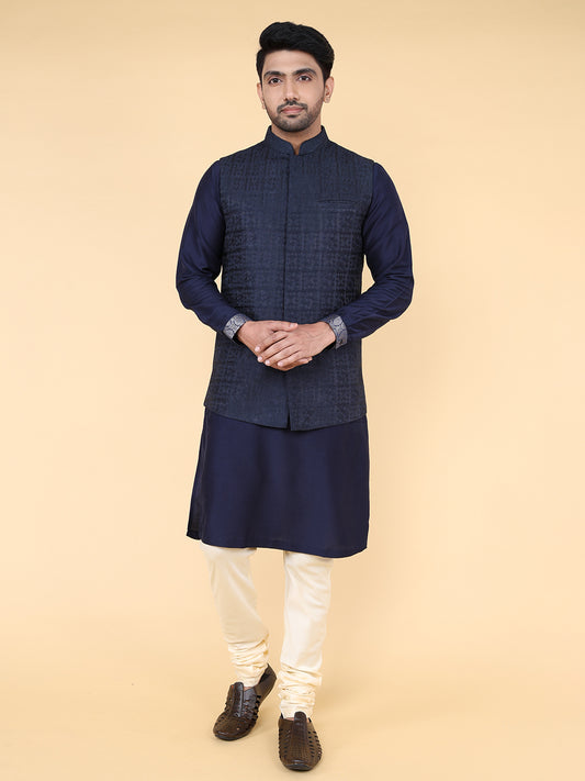 Navy blue all over thread work Jacket
