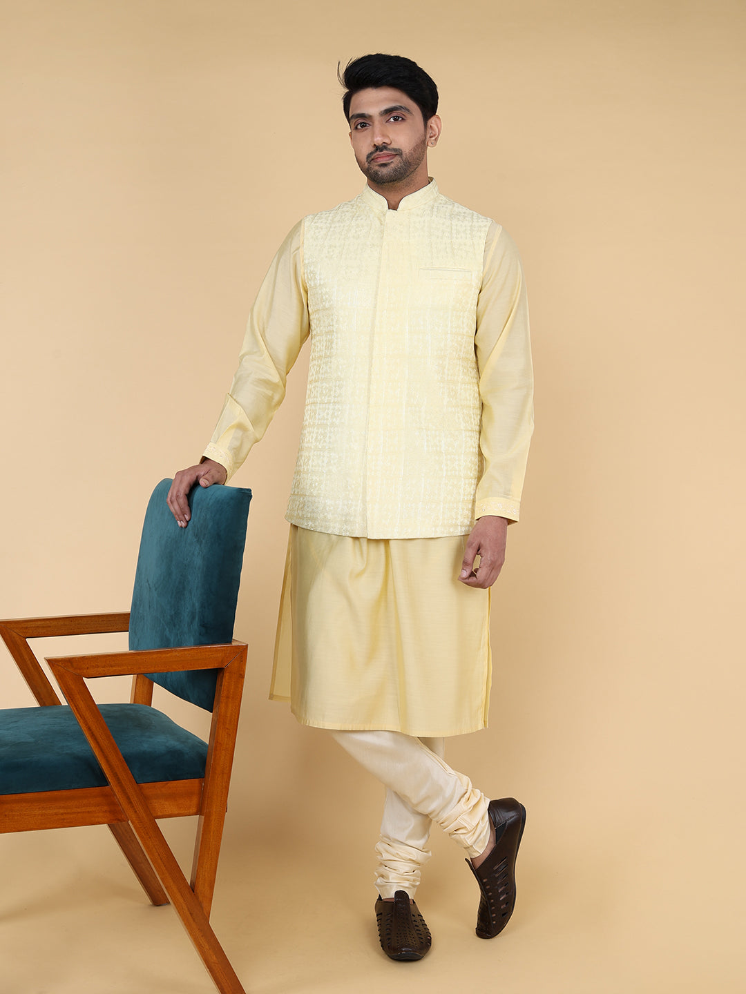 Lemon all over thread work Jacket