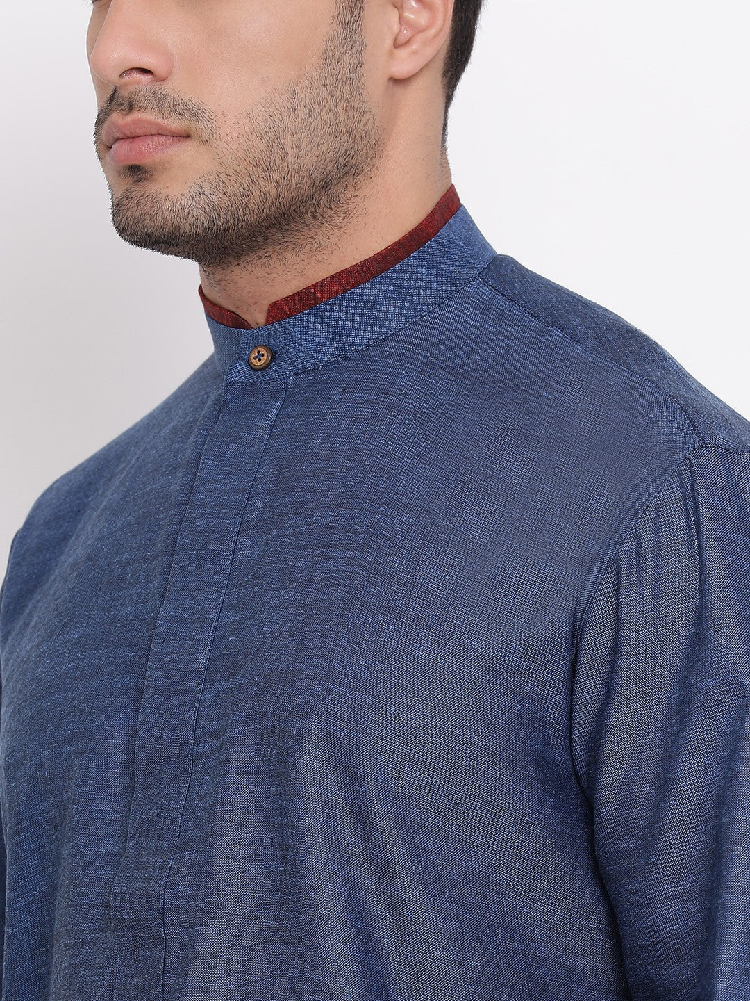 Full Sleeve Solid Kurta and Churidar Set in Blue Cotton Blend