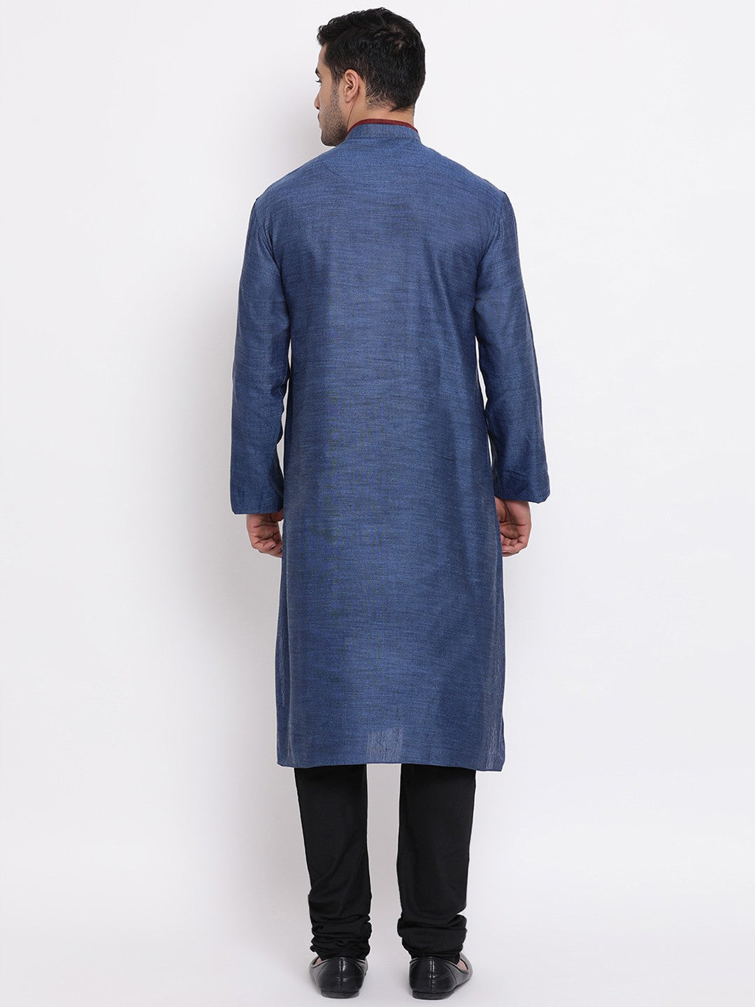 Full Sleeve Solid Kurta and Churidar Set in Blue Cotton Blend